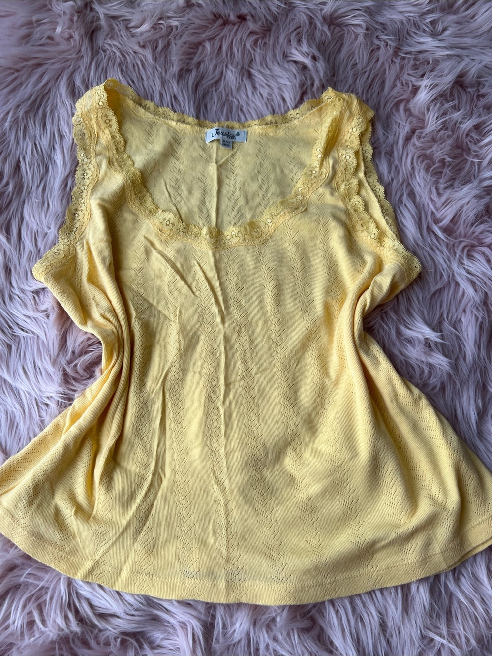 Jessica Yellow Lace-Trim Tank Top XL